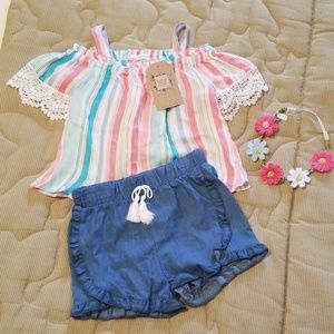 Forever Me 3 Pc Stripe Top with Shorts & Headband